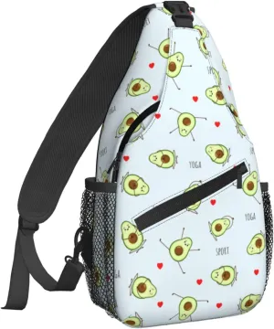 Women Avocado Yoga Cartoon Pattern Crossbody Sling Backpack for Men Chest Bag Shoulder Bag Lightweight One Strap Backpack Travel Outdoor Daypack