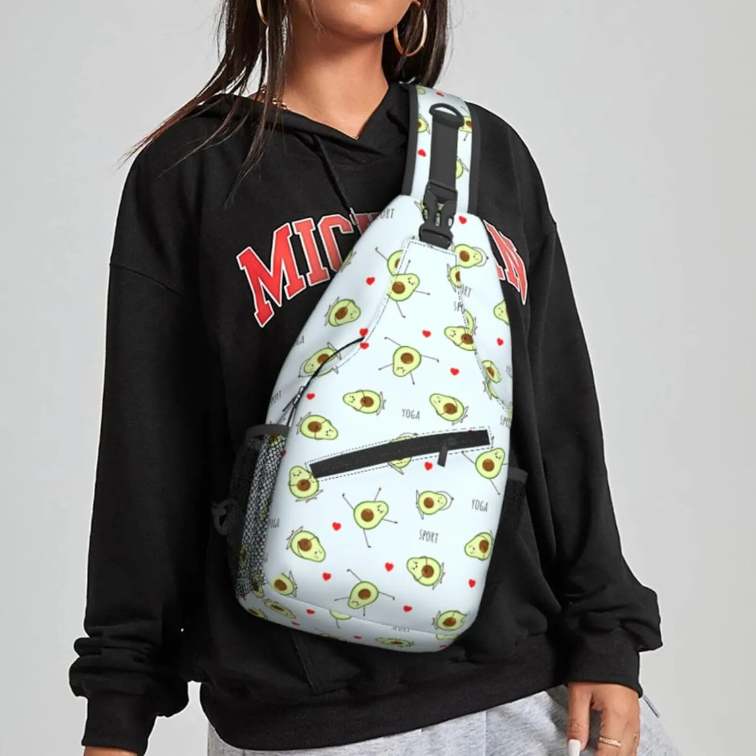 Women Avocado Yoga Cartoon Pattern Crossbody Sling Backpack for Men Chest Bag Shoulder Bag Lightweight One Strap Backpack Travel Outdoor Daypack