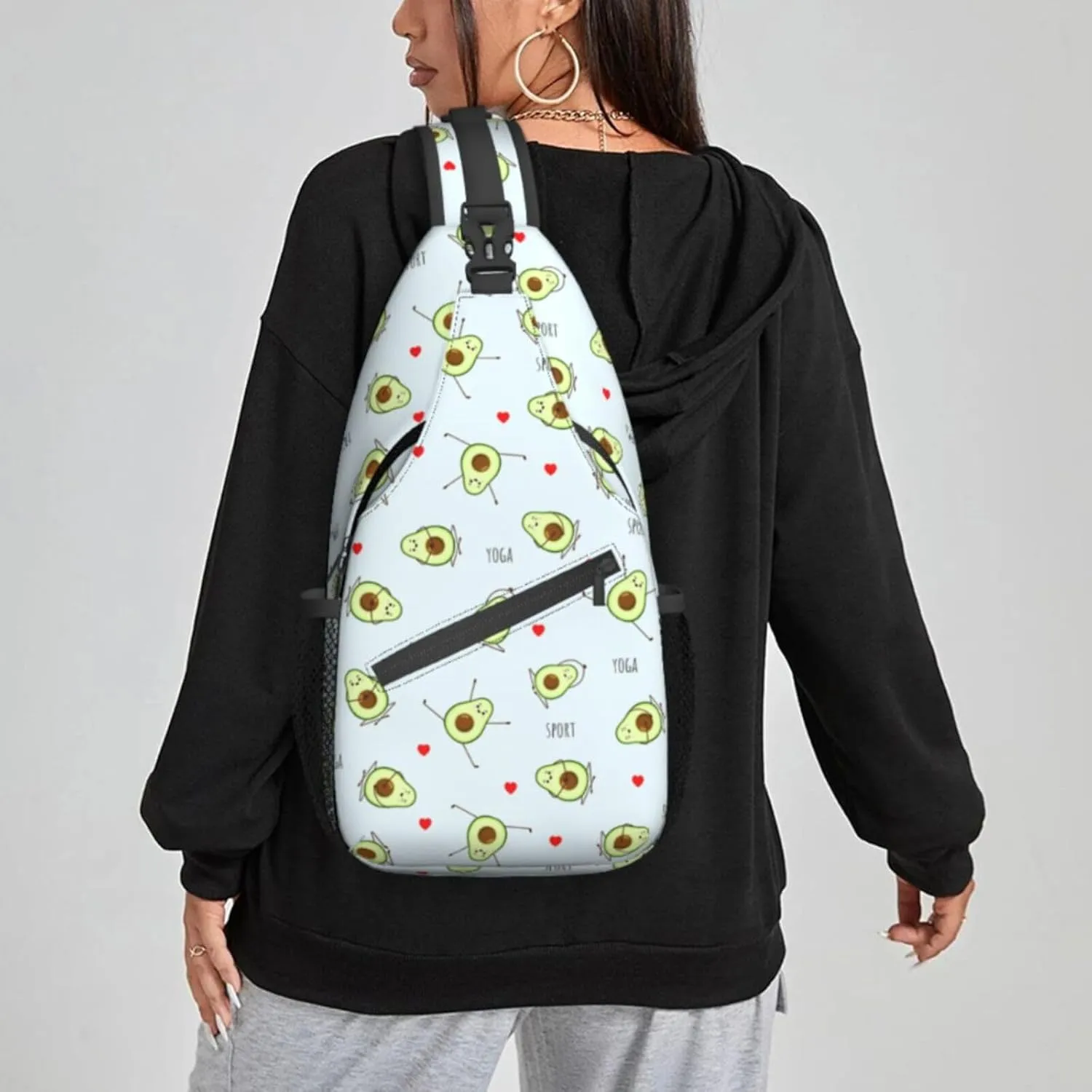 Women Avocado Yoga Cartoon Pattern Crossbody Sling Backpack for Men Chest Bag Shoulder Bag Lightweight One Strap Backpack Travel Outdoor Daypack