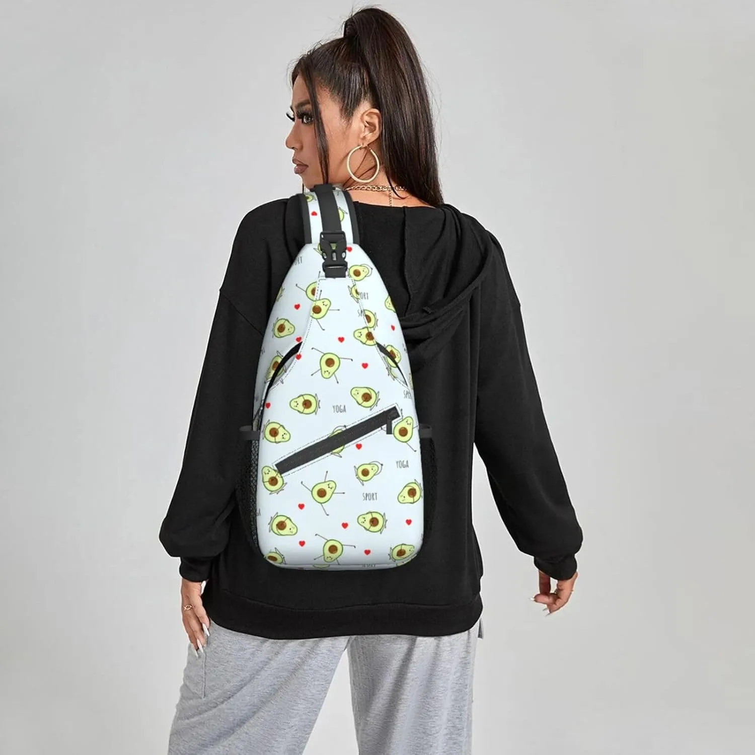 Women Avocado Yoga Cartoon Pattern Crossbody Sling Backpack for Men Chest Bag Shoulder Bag Lightweight One Strap Backpack Travel Outdoor Daypack