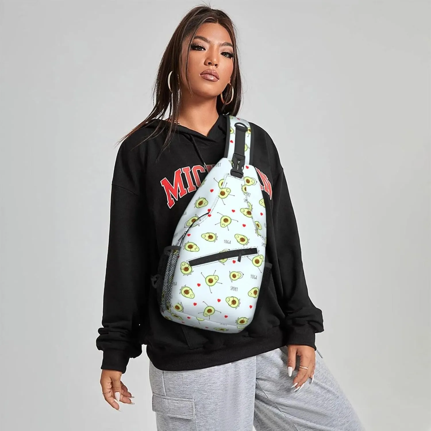 Women Avocado Yoga Cartoon Pattern Crossbody Sling Backpack for Men Chest Bag Shoulder Bag Lightweight One Strap Backpack Travel Outdoor Daypack