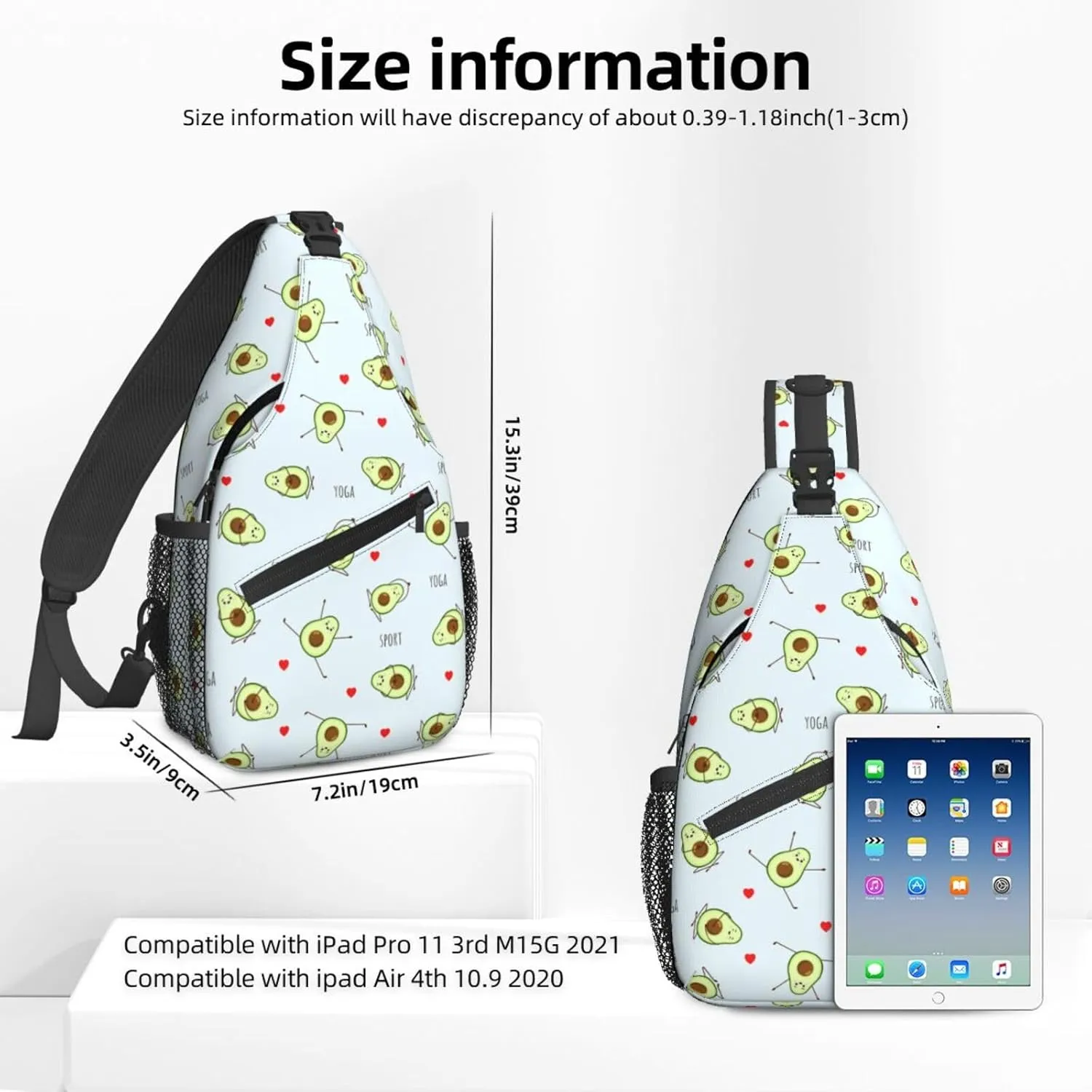 Women Avocado Yoga Cartoon Pattern Crossbody Sling Backpack for Men Chest Bag Shoulder Bag Lightweight One Strap Backpack Travel Outdoor Daypack