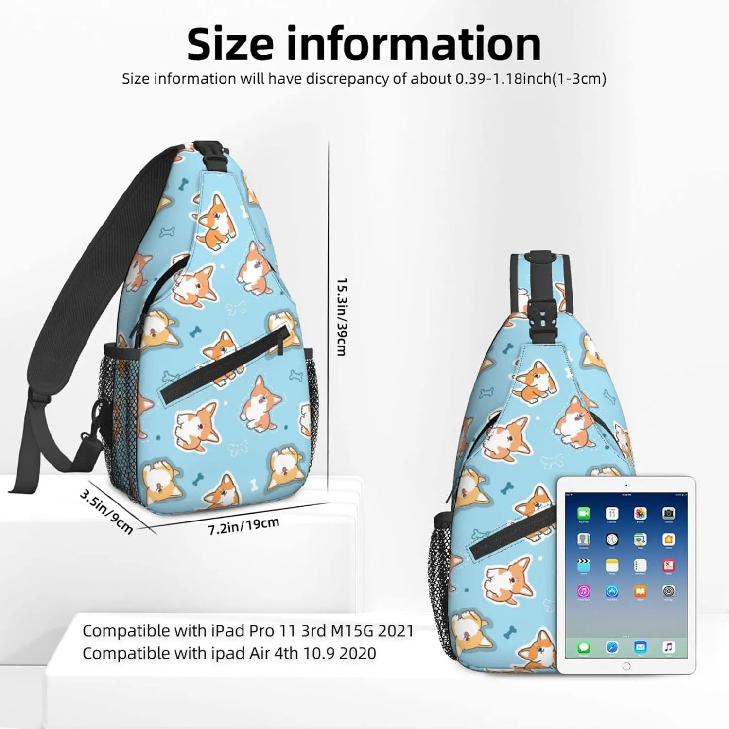 Women Corgi Dog Doodle Blue Crossbody Sling Backpack for Men Chest Bag Shoulder Bag Lightweight One Strap Backpack Travel Outdoor Daypack