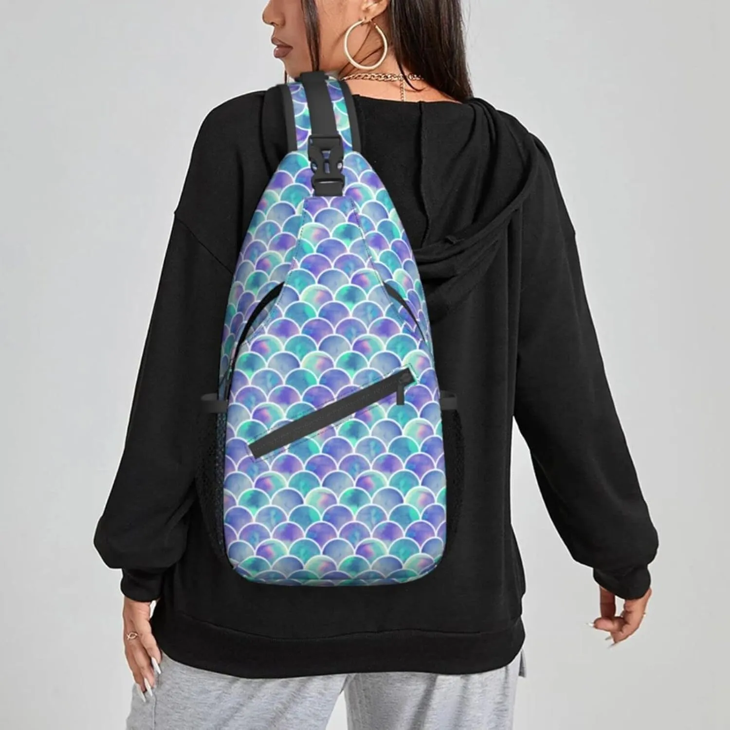 Women Cute Mermaid Scales Crossbody Sling Backpack for Men Chest Bag Shoulder Bag Lightweight One Strap Backpack Travel Outdoor Daypack