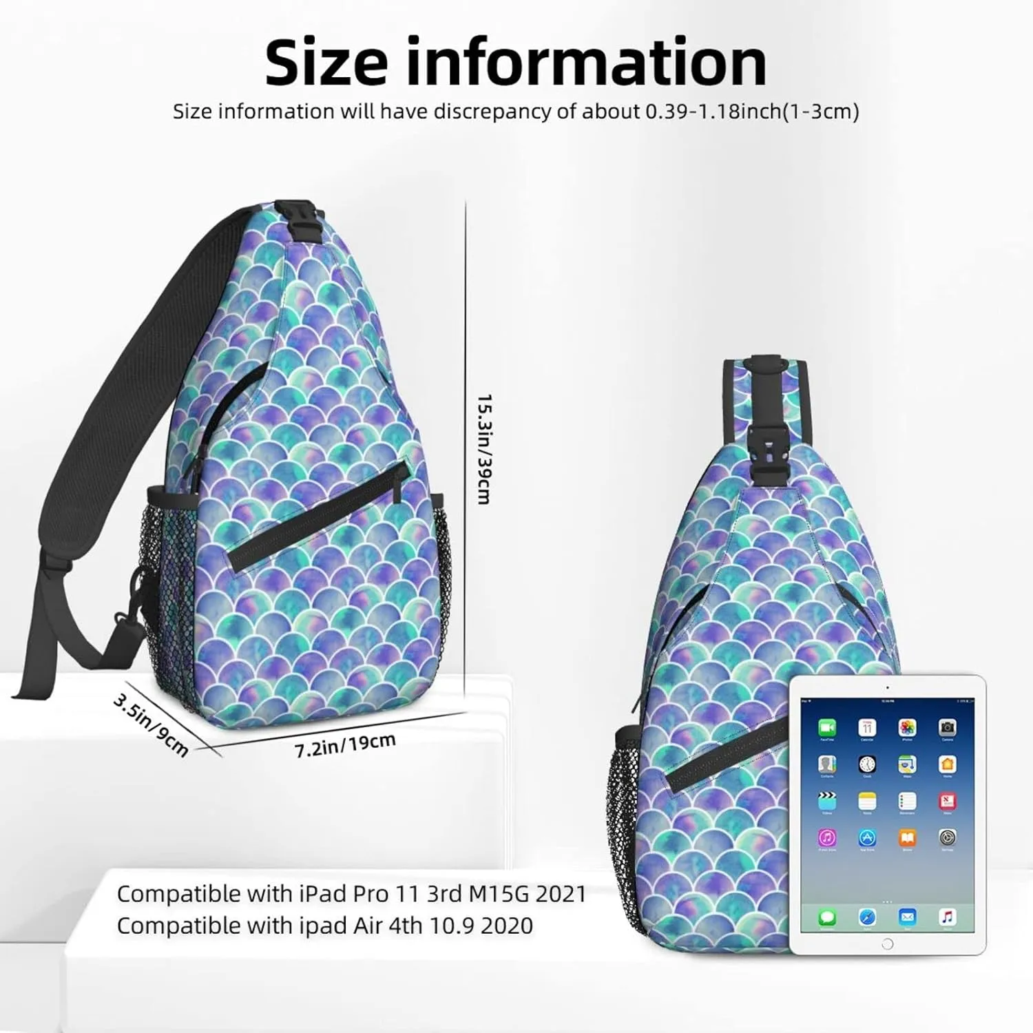 Women Cute Mermaid Scales Crossbody Sling Backpack for Men Chest Bag Shoulder Bag Lightweight One Strap Backpack Travel Outdoor Daypack