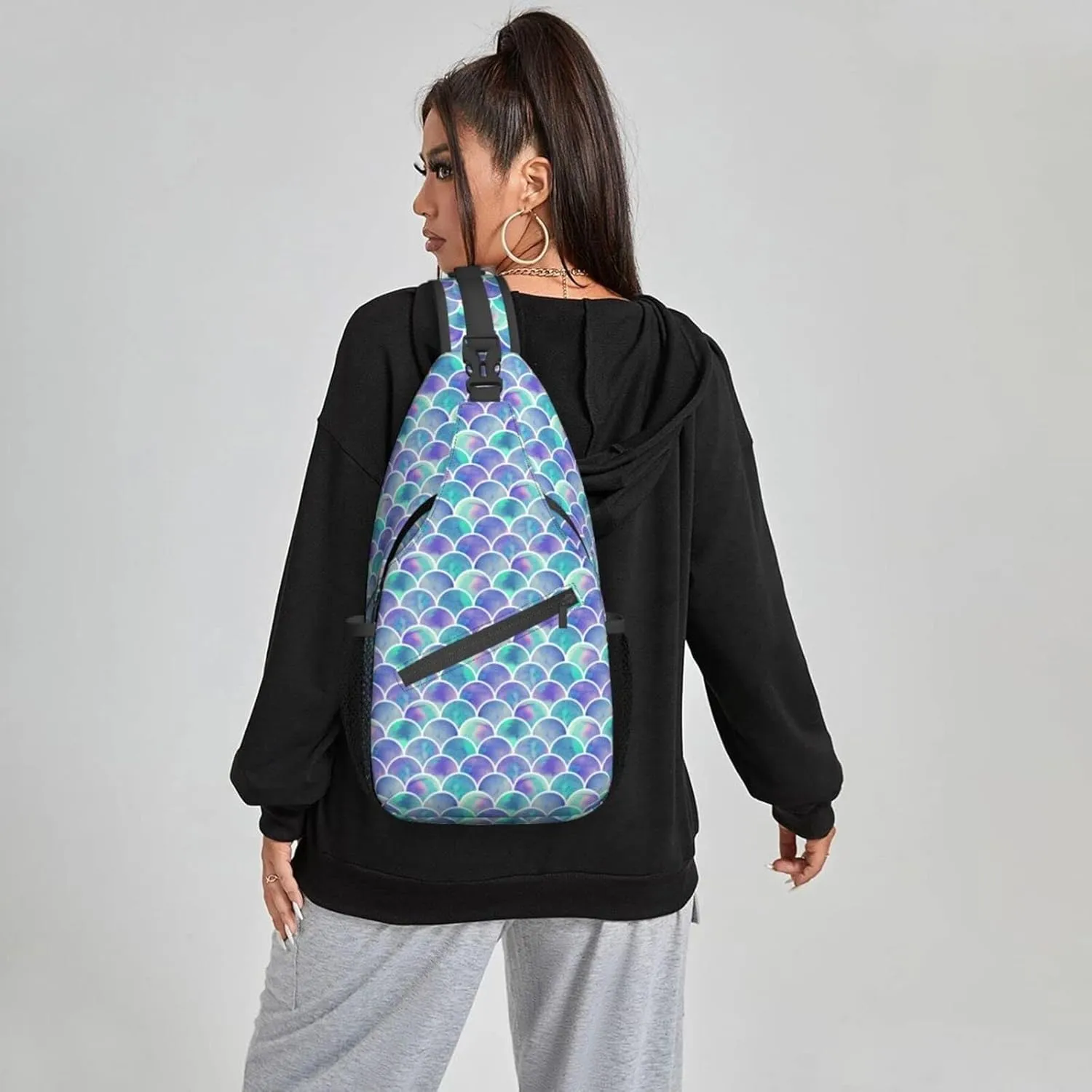 Women Cute Mermaid Scales Crossbody Sling Backpack for Men Chest Bag Shoulder Bag Lightweight One Strap Backpack Travel Outdoor Daypack