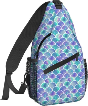 Women Cute Mermaid Scales Crossbody Sling Backpack for Men Chest Bag Shoulder Bag Lightweight One Strap Backpack Travel Outdoor Daypack