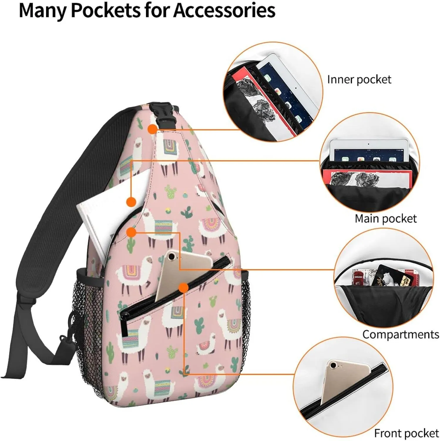 Women Hand Drawn Llama Cactus Crossbody Sling Backpack for Men Chest Bag Shoulder Bag Lightweight One Strap Backpack Travel Outdoor Daypack
