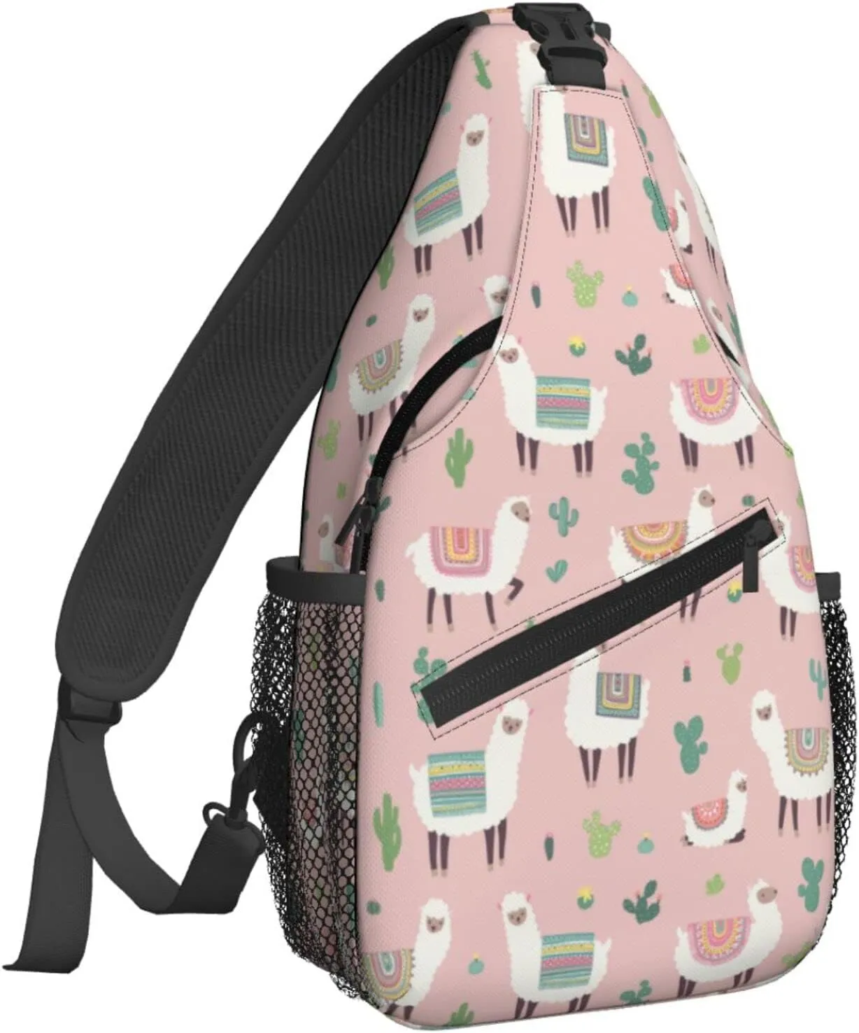 Women Hand Drawn Llama Cactus Crossbody Sling Backpack for Men Chest Bag Shoulder Bag Lightweight One Strap Backpack Travel Outdoor Daypack