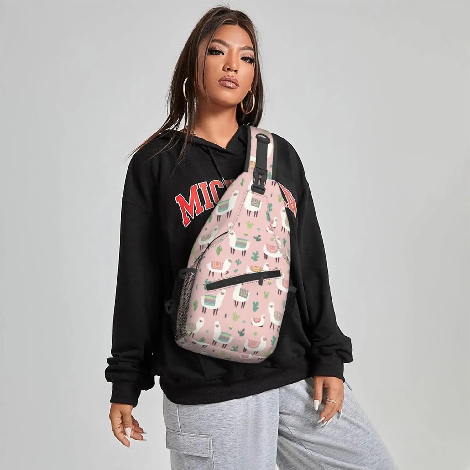 Women Hand Drawn Llama Cactus Crossbody Sling Backpack for Men Chest Bag Shoulder Bag Lightweight One Strap Backpack Travel Outdoor Daypack