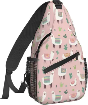 Women Hand Drawn Llama Cactus Crossbody Sling Backpack for Men Chest Bag Shoulder Bag Lightweight One Strap Backpack Travel Outdoor Daypack