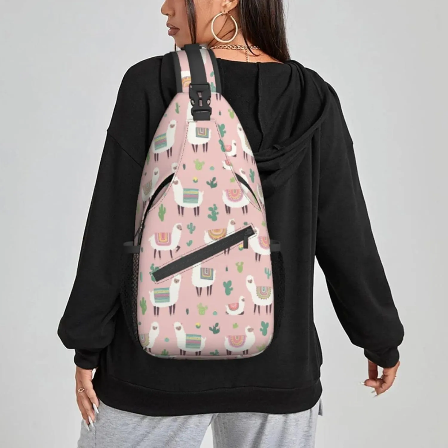 Women Hand Drawn Llama Cactus Crossbody Sling Backpack for Men Chest Bag Shoulder Bag Lightweight One Strap Backpack Travel Outdoor Daypack