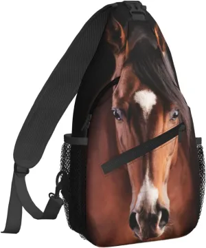 Women Handsome Brown Horse Crossbody Sling Backpack for Men Chest Bag Shoulder Bag Lightweight One Strap Backpack Travel Outdoor Daypack
