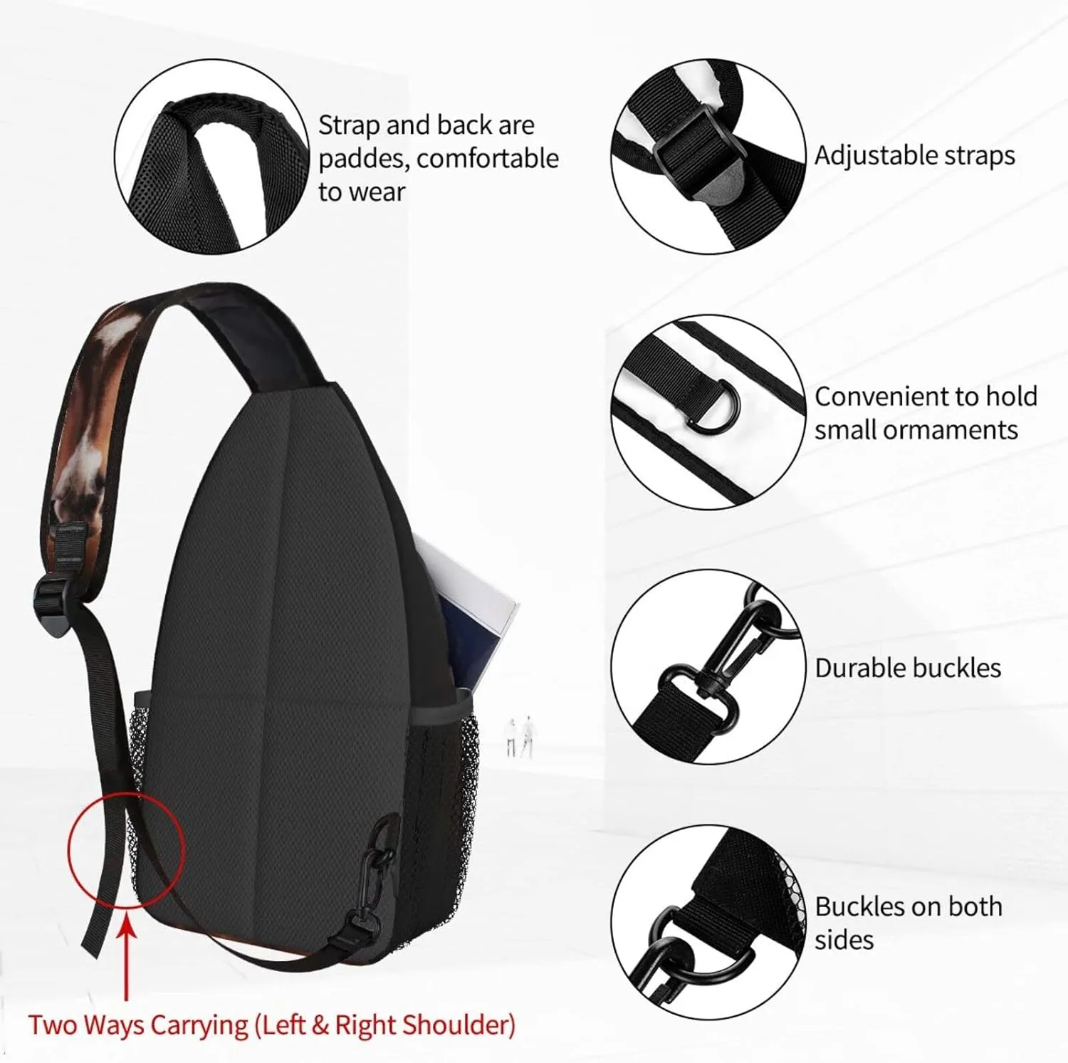 Women Handsome Brown Horse Crossbody Sling Backpack for Men Chest Bag Shoulder Bag Lightweight One Strap Backpack Travel Outdoor Daypack