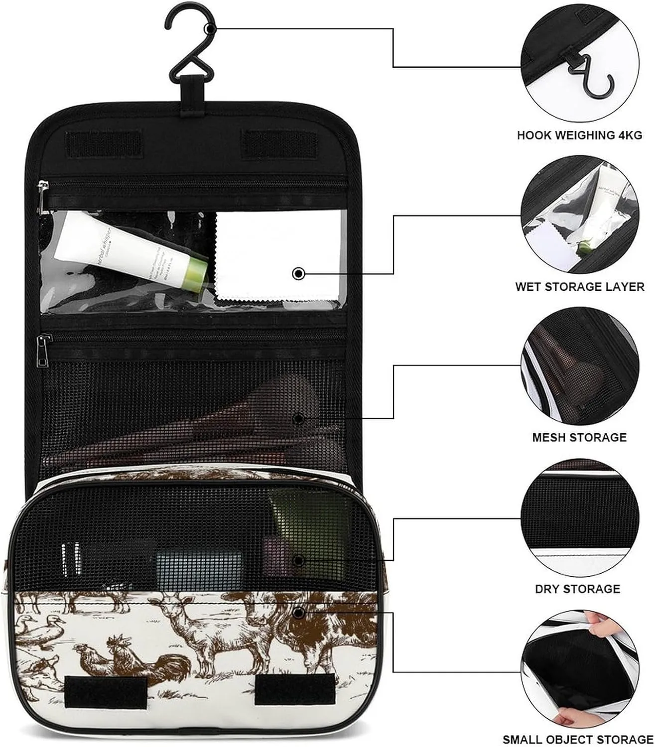 Women Hanging Toiletry Wash bag, Travel Cosmetic Storage Case Organizer