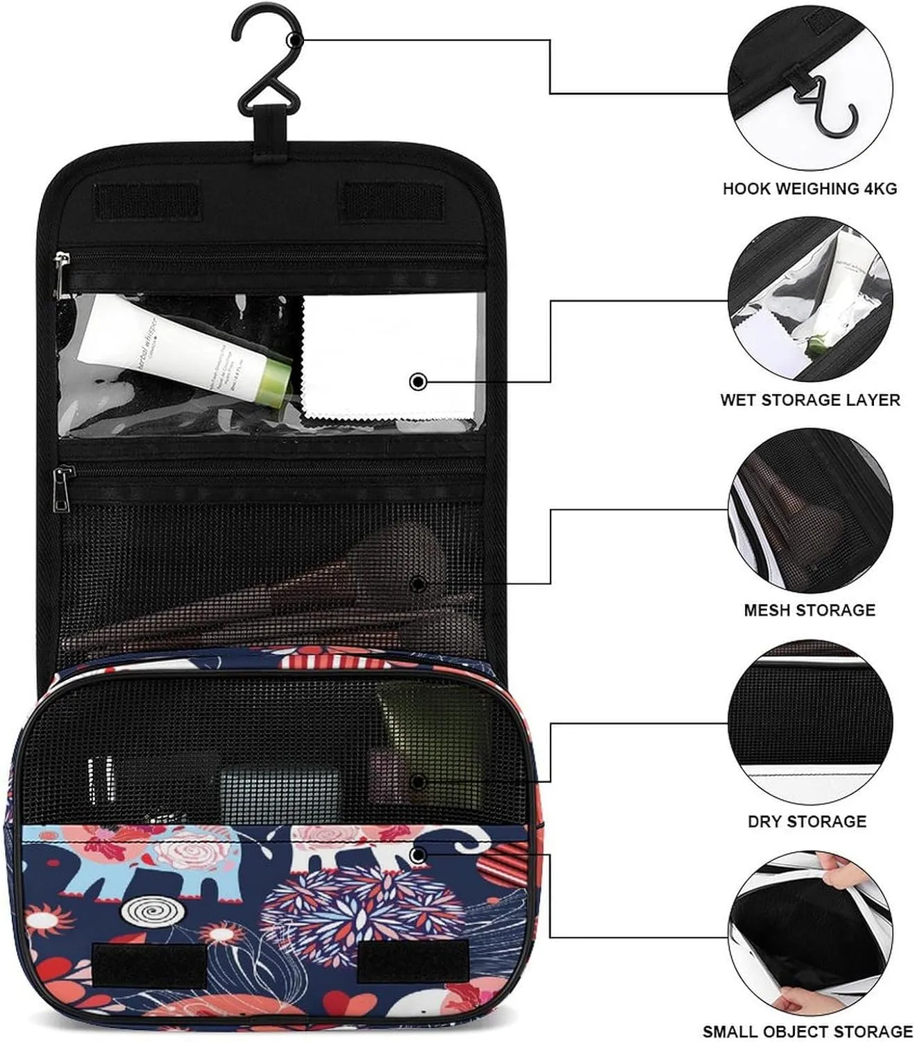 Women Hanging Toiletry Wash bag, Travel Cosmetic Storage Case Organizer