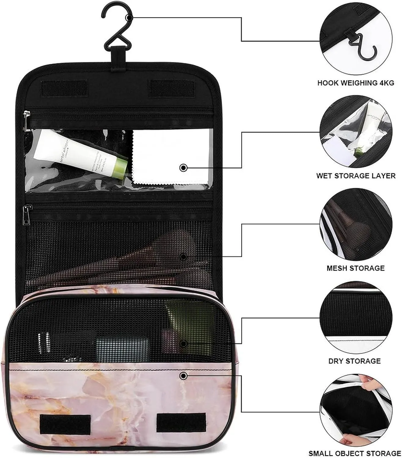 Women Hanging Toiletry Wash bag, Travel Cosmetic Storage Case Organizer