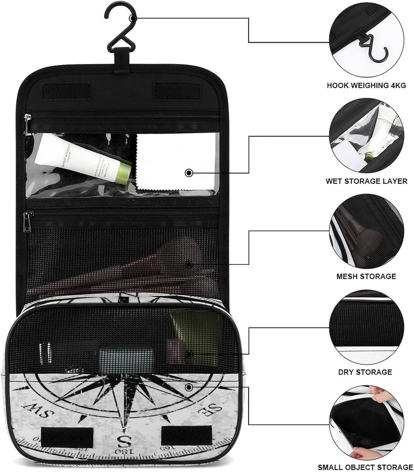 Women Hanging Toiletry Wash bag, Travel Cosmetic Storage Case Organizer