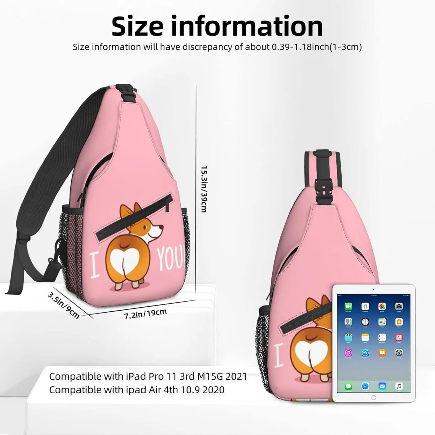 Women I Love You Corgi Bun Crossbody Sling Backpack for Men Chest Bag Shoulder Bag Lightweight One Strap Backpack Travel Outdoor Daypack