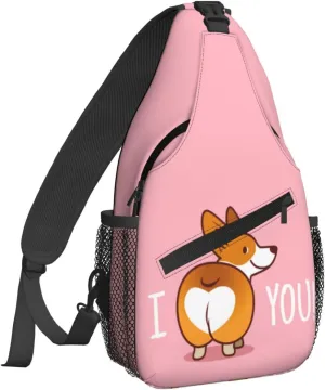 Women I Love You Corgi Bun Crossbody Sling Backpack for Men Chest Bag Shoulder Bag Lightweight One Strap Backpack Travel Outdoor Daypack