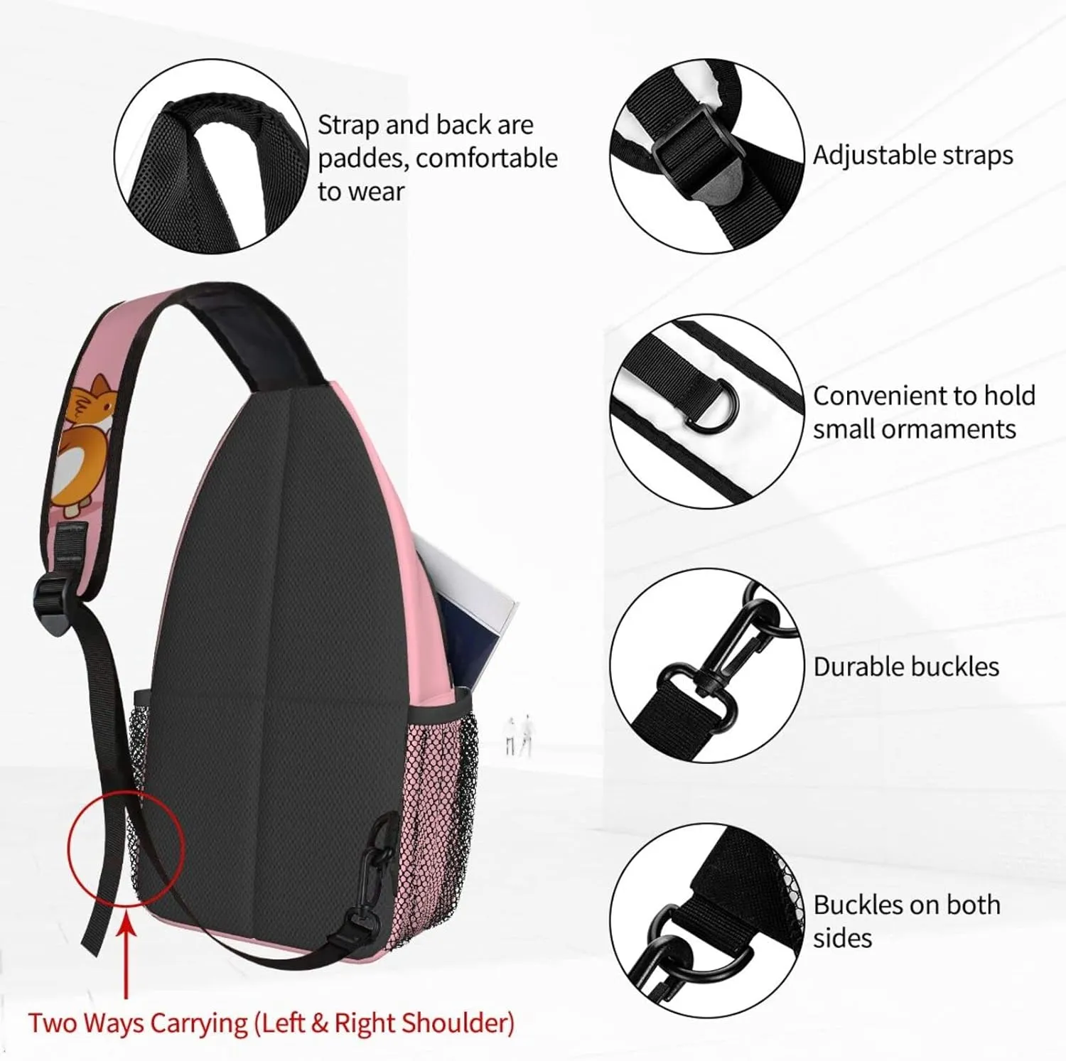 Women I Love You Corgi Bun Crossbody Sling Backpack for Men Chest Bag Shoulder Bag Lightweight One Strap Backpack Travel Outdoor Daypack