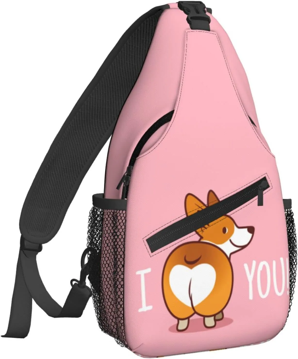 Women I Love You Corgi Bun Crossbody Sling Backpack for Men Chest Bag Shoulder Bag Lightweight One Strap Backpack Travel Outdoor Daypack