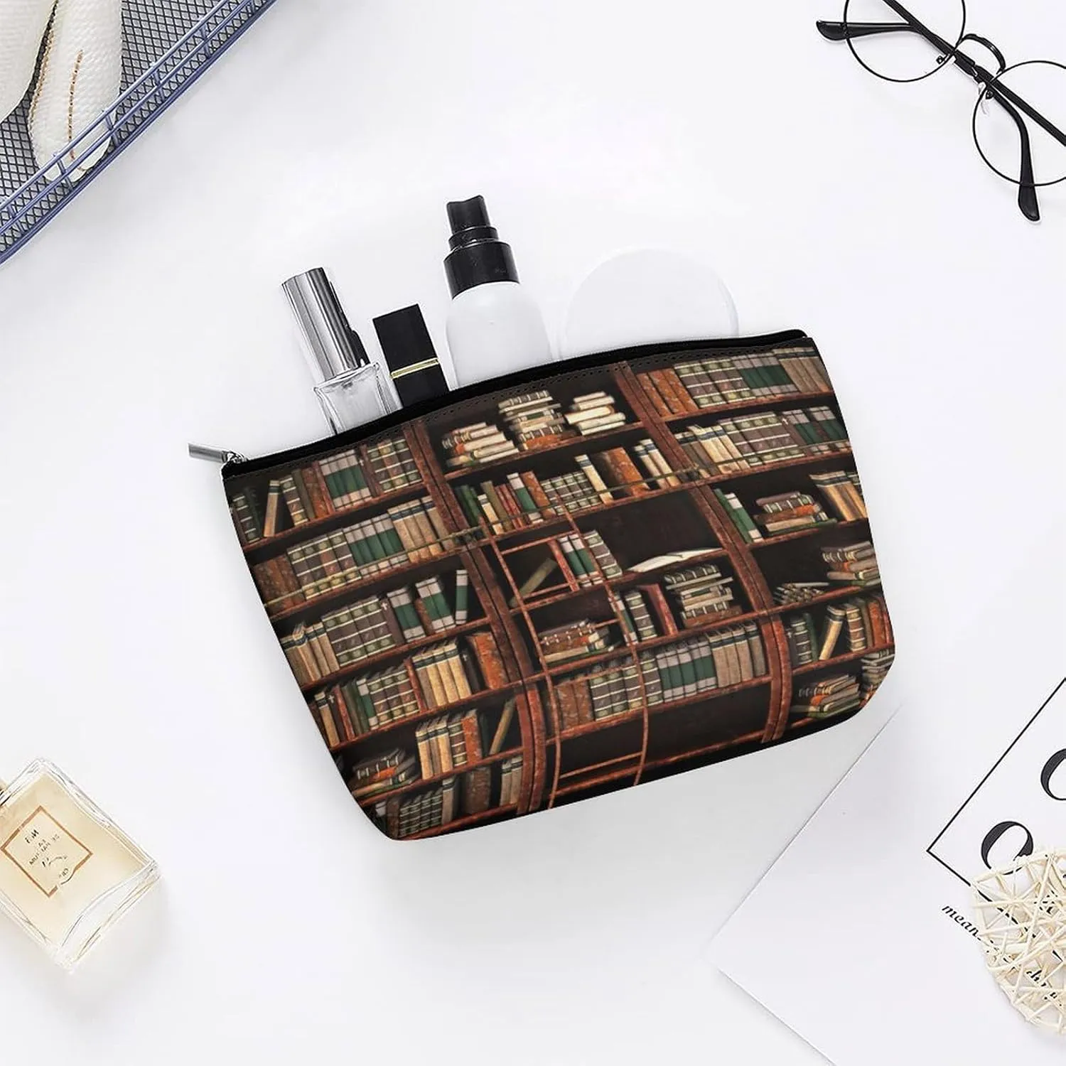 Women PU Leather Cosmetic Bag, Toiletry Storage 6.8x5.9x2.3 in Zipper Pouch Handbag Makeup Case Purse Holder Organizer