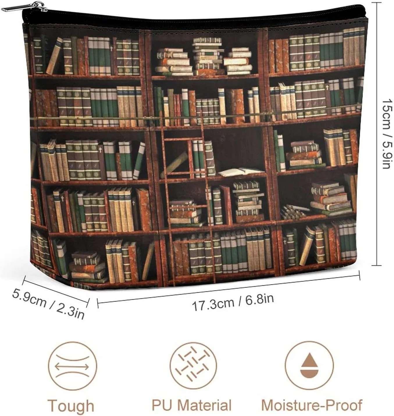 Women PU Leather Cosmetic Bag, Toiletry Storage 6.8x5.9x2.3 in Zipper Pouch Handbag Makeup Case Purse Holder Organizer