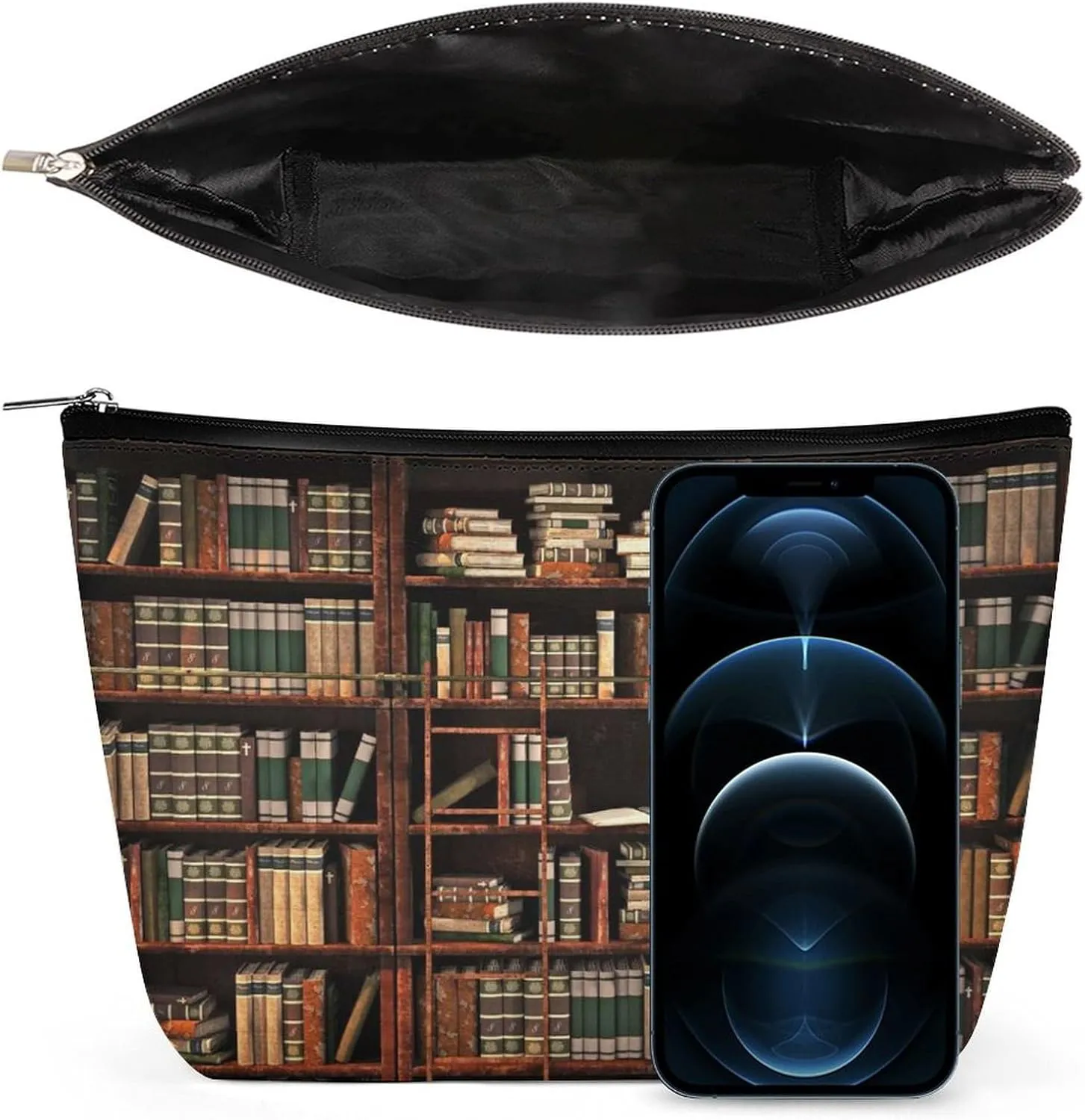 Women PU Leather Cosmetic Bag, Toiletry Storage 6.8x5.9x2.3 in Zipper Pouch Handbag Makeup Case Purse Holder Organizer