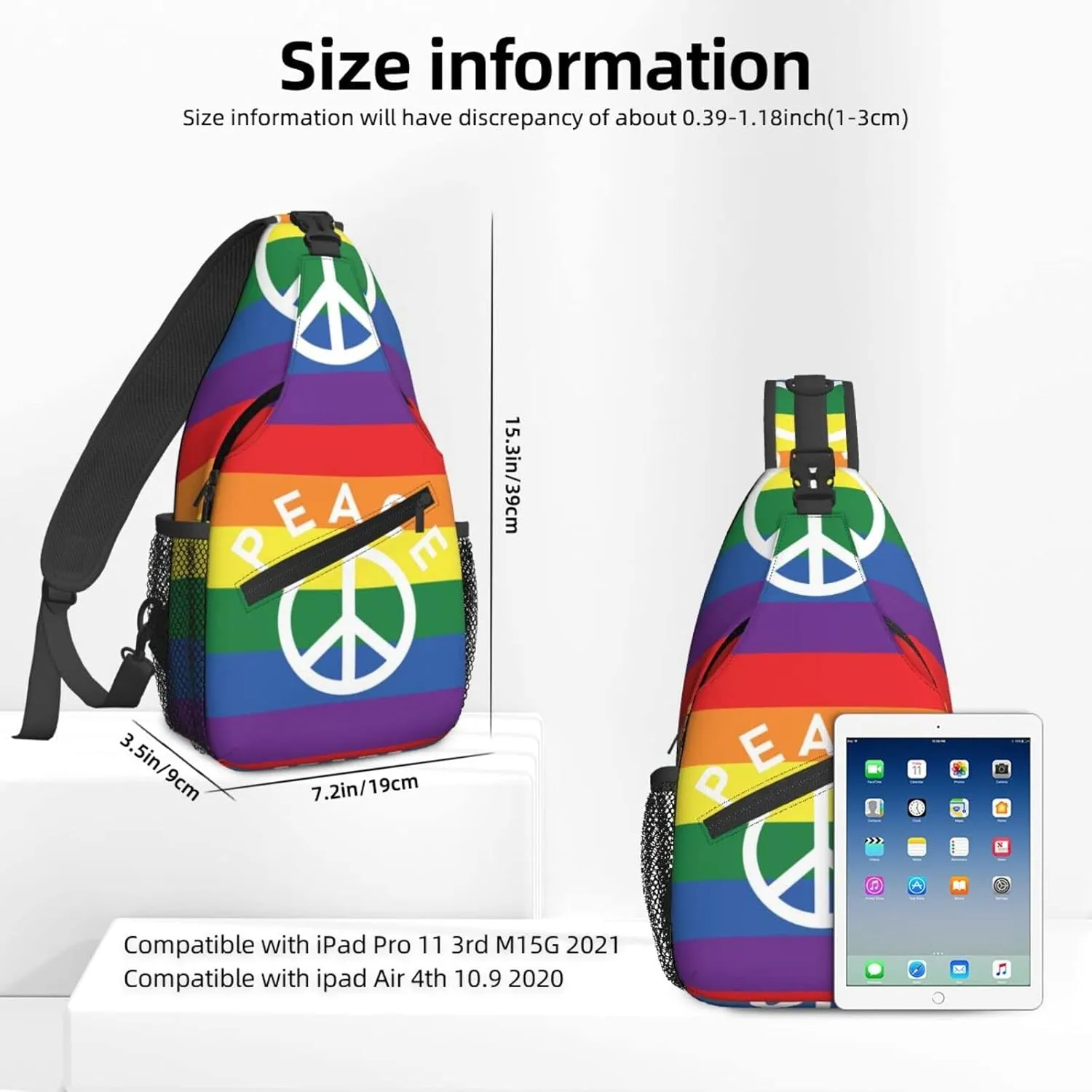Women Rainbow Flag Peace Symbol Crossbody Sling Backpack for Men Chest Bag Shoulder Bag Lightweight One Strap Backpack Travel Outdoor Daypack