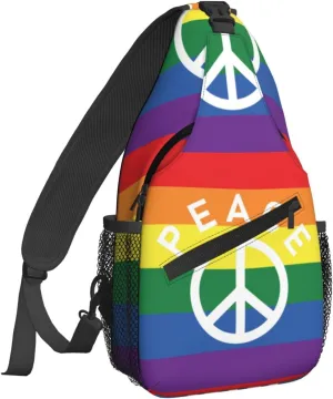 Women Rainbow Flag Peace Symbol Crossbody Sling Backpack for Men Chest Bag Shoulder Bag Lightweight One Strap Backpack Travel Outdoor Daypack