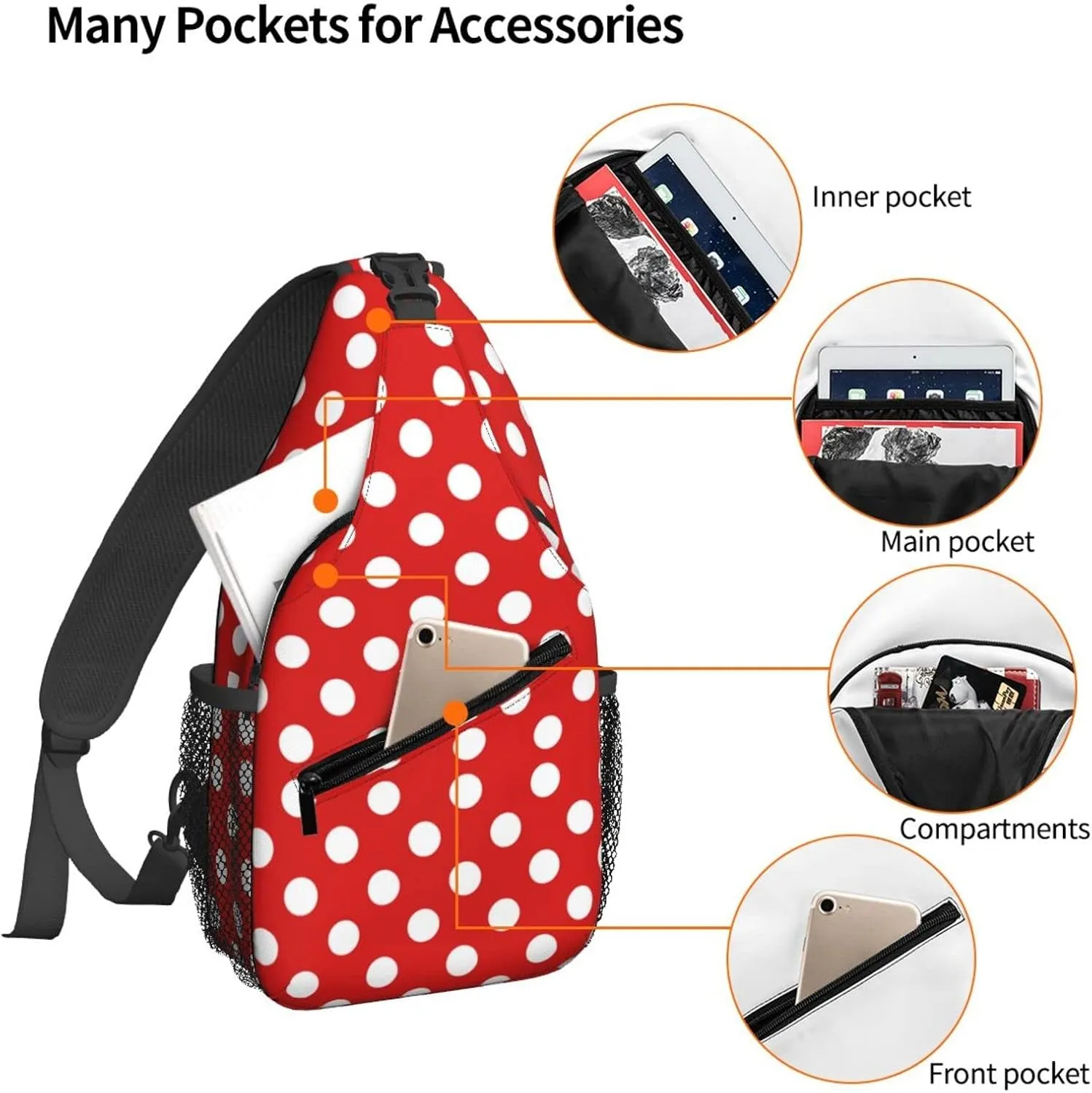Women Red Polka Dots Crossbody Sling Backpack for Men Chest Bag Shoulder Bag Lightweight One Strap Backpack Travel Outdoor Daypack