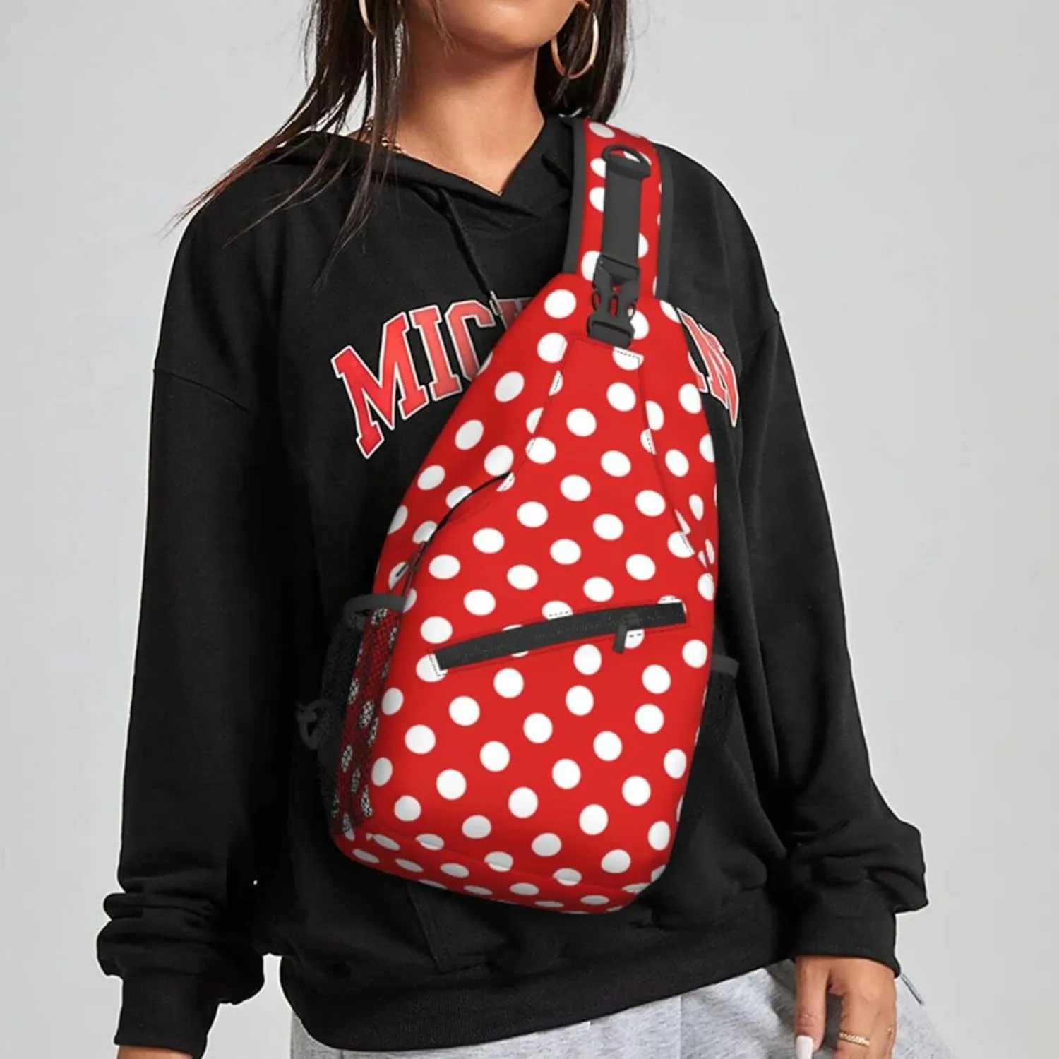Women Red Polka Dots Crossbody Sling Backpack for Men Chest Bag Shoulder Bag Lightweight One Strap Backpack Travel Outdoor Daypack