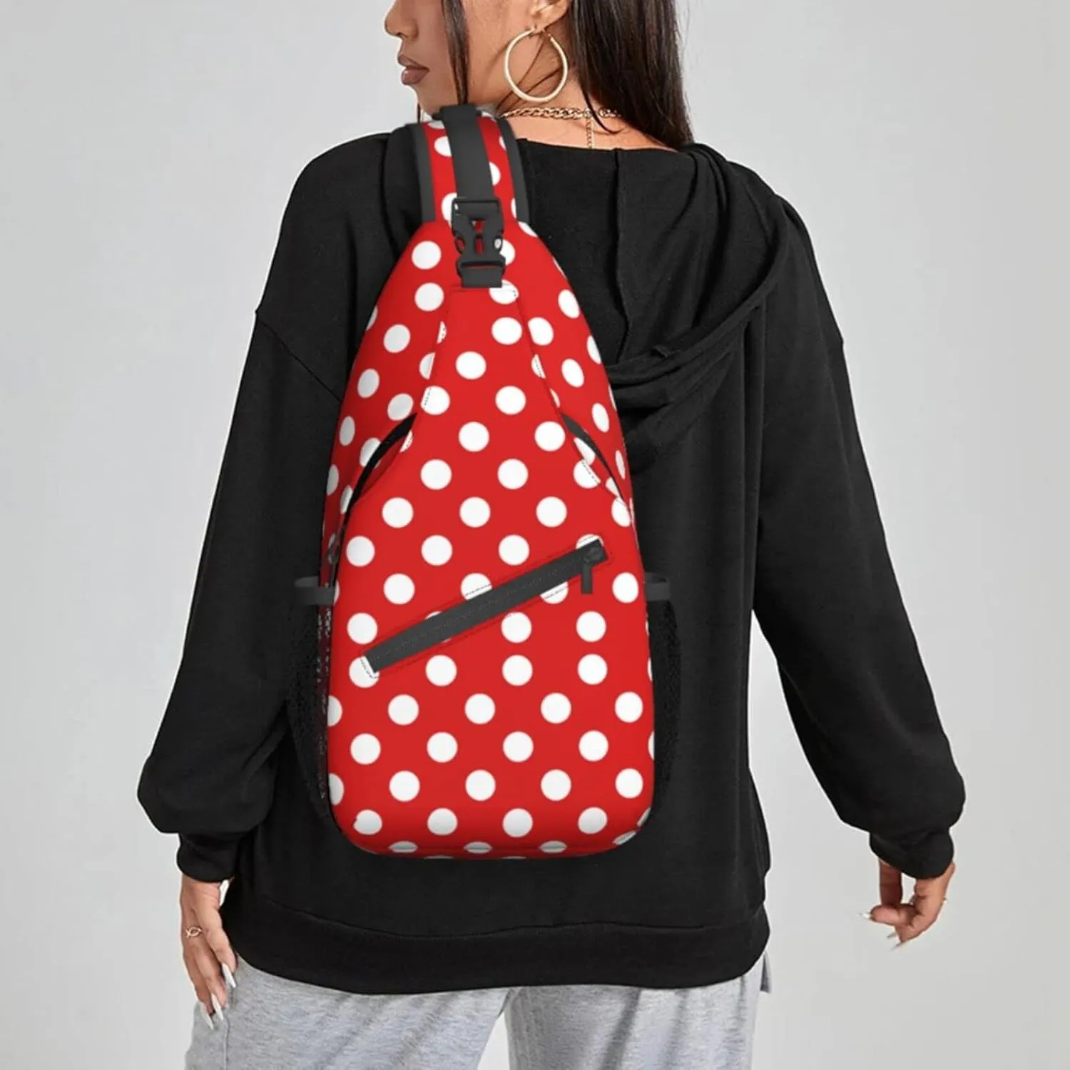 Women Red Polka Dots Crossbody Sling Backpack for Men Chest Bag Shoulder Bag Lightweight One Strap Backpack Travel Outdoor Daypack