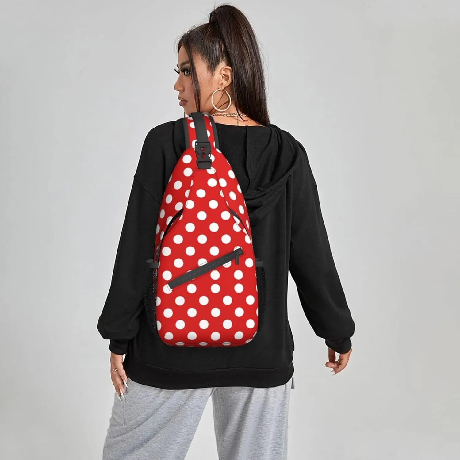 Women Red Polka Dots Crossbody Sling Backpack for Men Chest Bag Shoulder Bag Lightweight One Strap Backpack Travel Outdoor Daypack