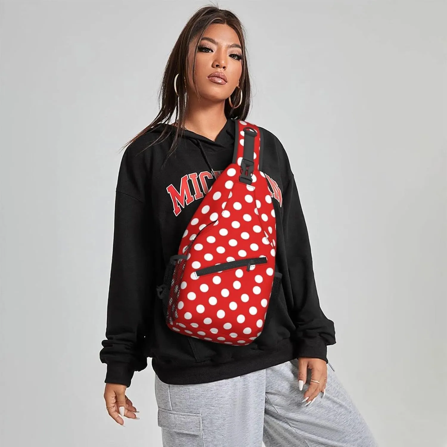 Women Red Polka Dots Crossbody Sling Backpack for Men Chest Bag Shoulder Bag Lightweight One Strap Backpack Travel Outdoor Daypack