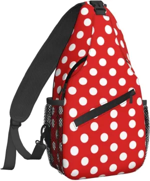 Women Red Polka Dots Crossbody Sling Backpack for Men Chest Bag Shoulder Bag Lightweight One Strap Backpack Travel Outdoor Daypack