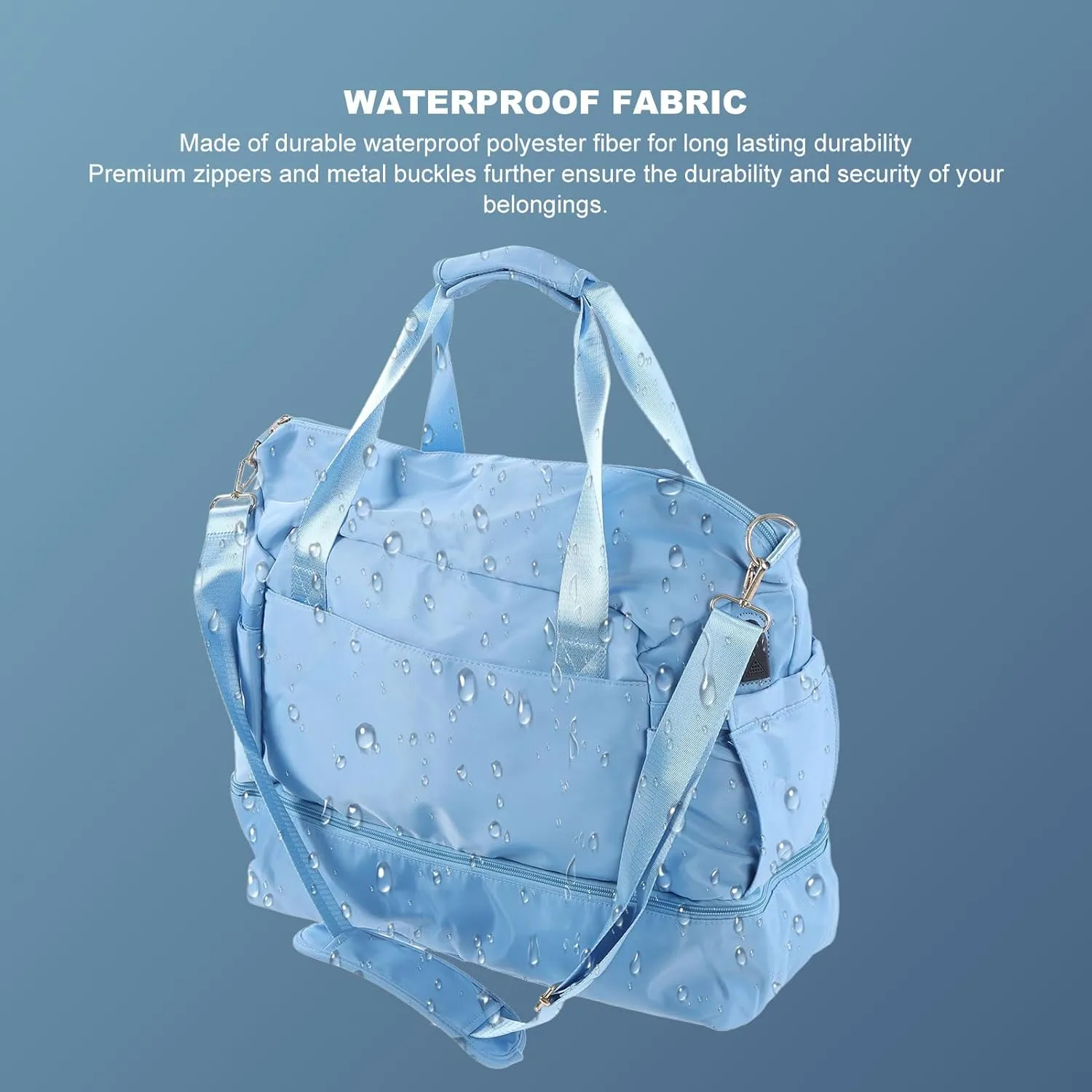 Women Sports Gym Bag Workout Travel Bag with USB Charging Port Multiple Pockets Large Capacity for Fitness Yoga (Light Blue)