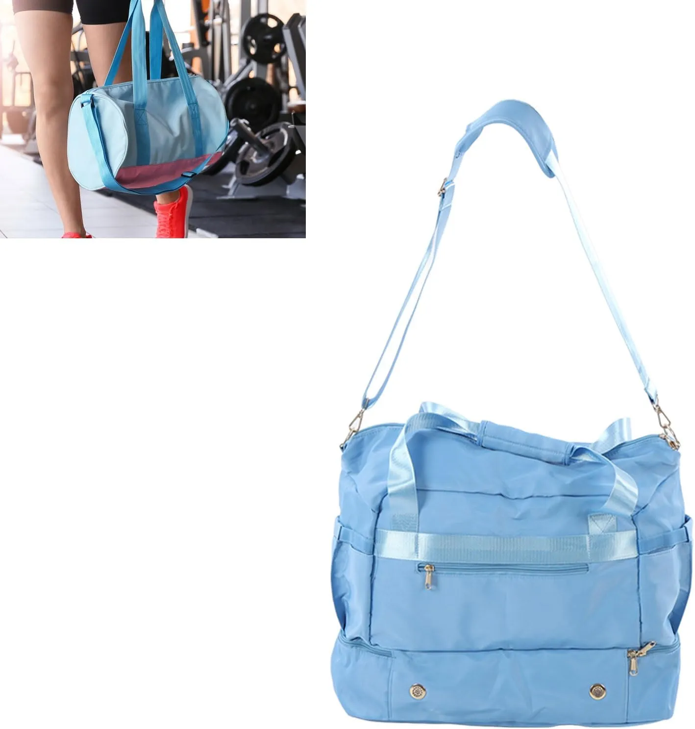 Women Sports Gym Bag Workout Travel Bag with USB Charging Port Multiple Pockets Large Capacity for Fitness Yoga (Light Blue)