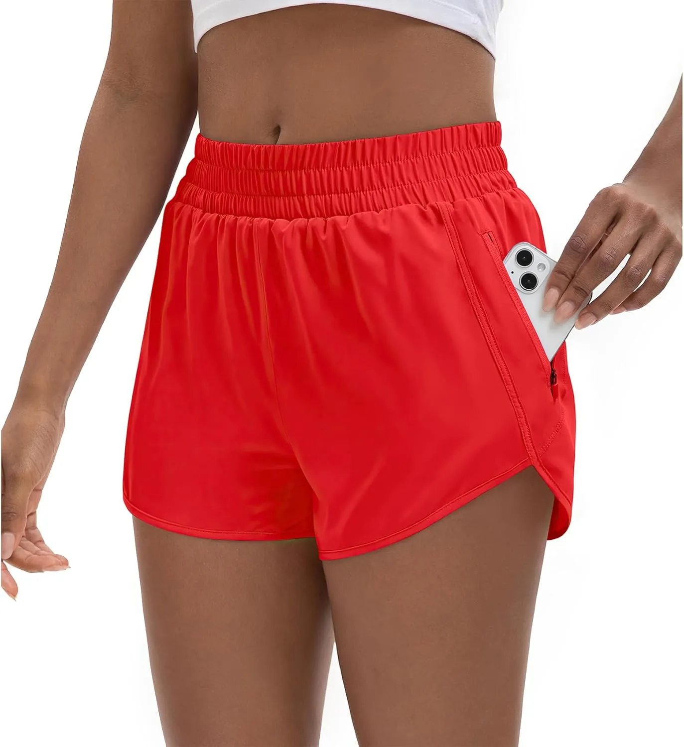 Women's 3" High Waisted Running Shorts Quick Dry Dolphin Sporty Athletic Gym Track Shorts for Women with Zipper Pocket