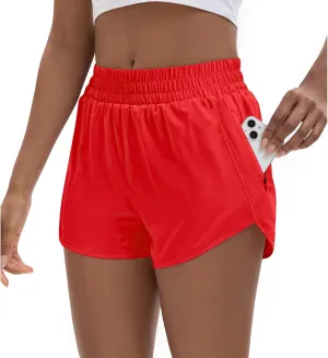 Women's 3" High Waisted Running Shorts Quick Dry Dolphin Sporty Athletic Gym Track Shorts for Women with Zipper Pocket