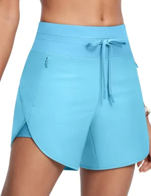Womens 5.5" Swim Shorts High Waisted Board Shorts with Pockets Quick Dry UPF 50  Beach Shorts with Liner
