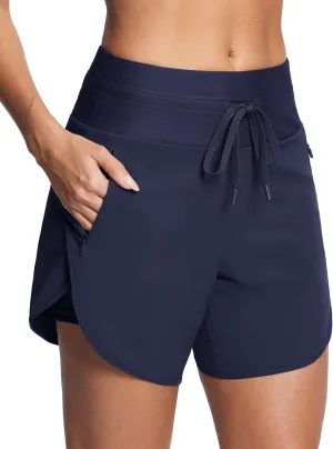 Womens 5.5" Swim Shorts High Waisted Board Shorts with Pockets Quick Dry UPF 50  Beach Shorts with Liner