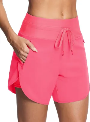 Womens 5.5" Swim Shorts High Waisted Board Shorts with Pockets Quick Dry UPF 50  Beach Shorts with Liner