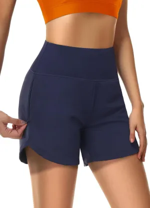 Womens' 5" Swim Shorts Tummy Control Quick Dry Swimsuit Bottom High Waist Loose Fitting with Zipper Pocket Liner UPF50 
