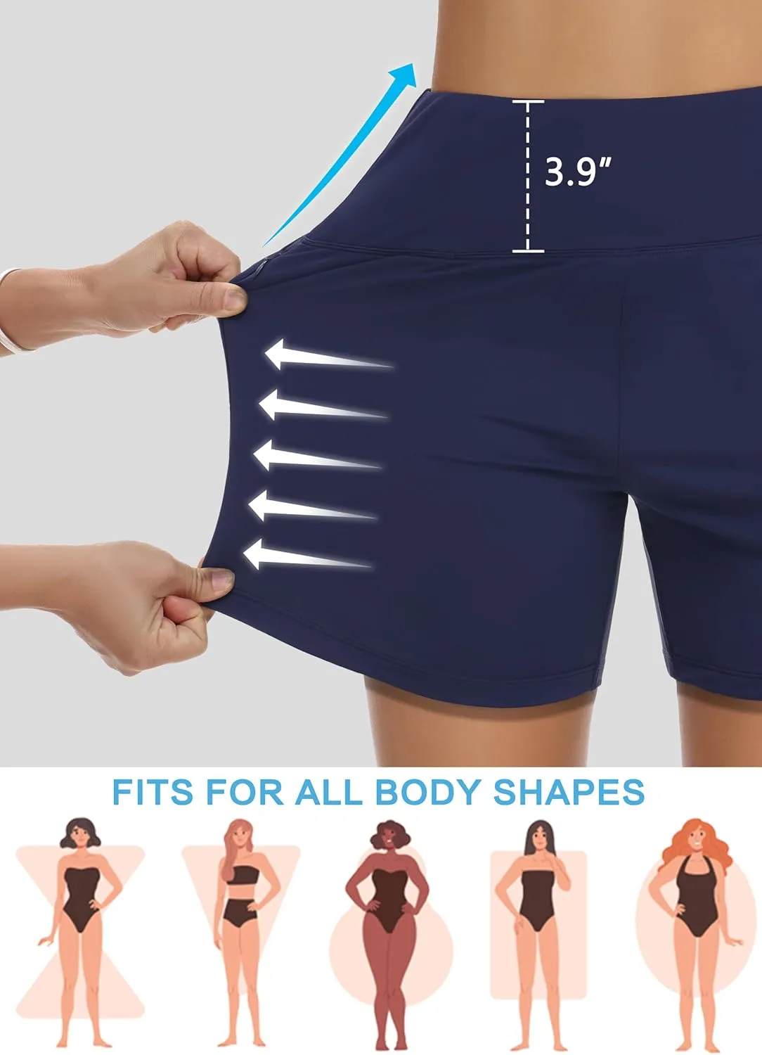 Womens' 5" Swim Shorts Tummy Control Quick Dry Swimsuit Bottom High Waist Loose Fitting with Zipper Pocket Liner UPF50 