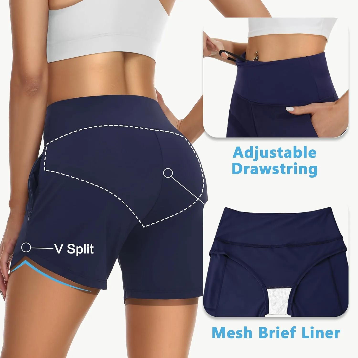 Womens' 5" Swim Shorts Tummy Control Quick Dry Swimsuit Bottom High Waist Loose Fitting with Zipper Pocket Liner UPF50 