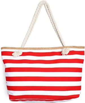 Women's Beach Bag Canvas Handbag Summer High Capacity Stripe Ecology Shopping Beach Tote