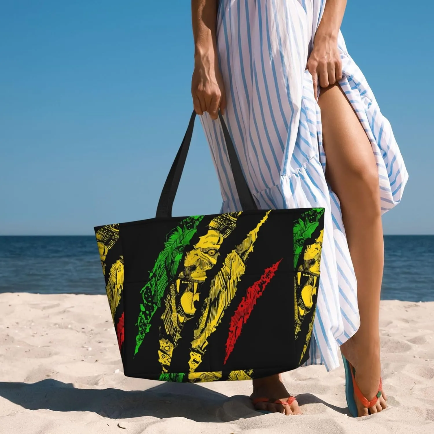 Women's Beach Travel Bags Large Waterproof Tote Bag with Pockets Sandproof Handbag for Beach Gym Vacation