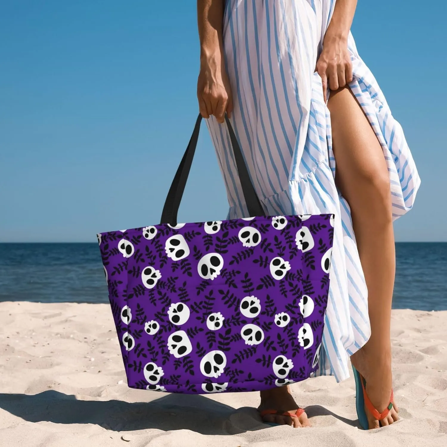 Women's Beach Travel Bags Large Waterproof Tote Bag with Pockets Sandproof Handbag for Beach Gym Vacation